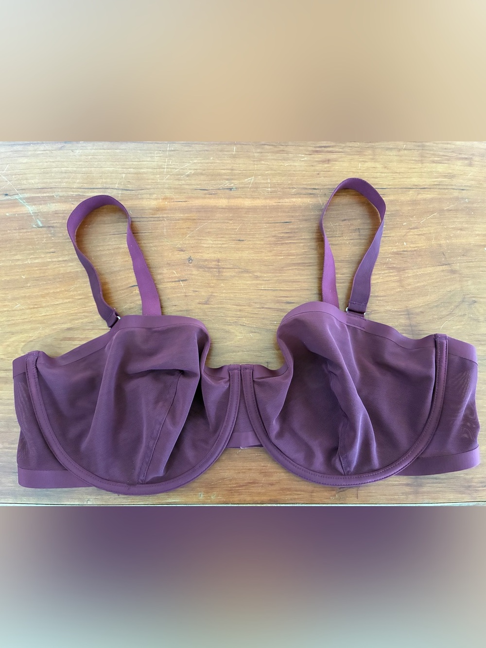 CUUP Mesh Balconette Underwire Bra - Burgundy Plum Wine Bra